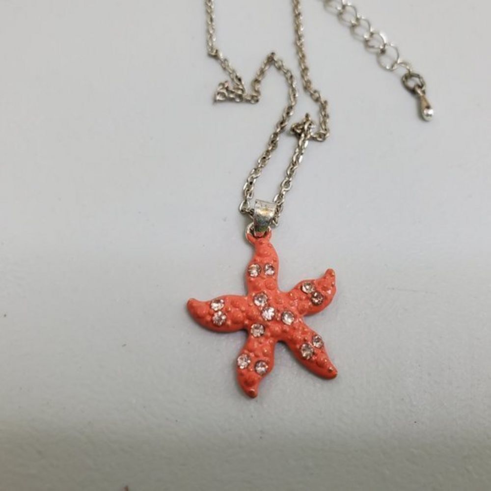 Roman‎ Starfish Necklace Orange Rhinestone Star Sil